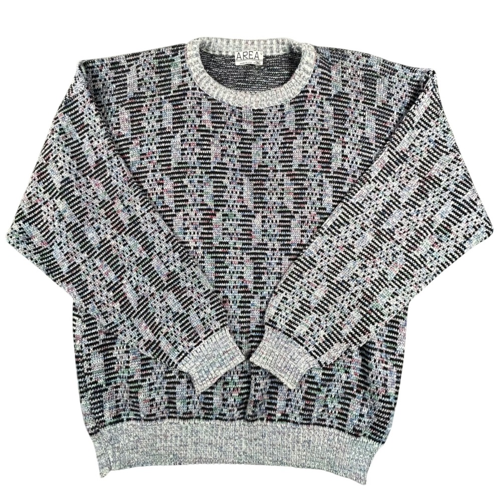 Vintage AREA‎ Abstract Pattern Knit Sweater Mens Large Made in USA Acrylic Y2K